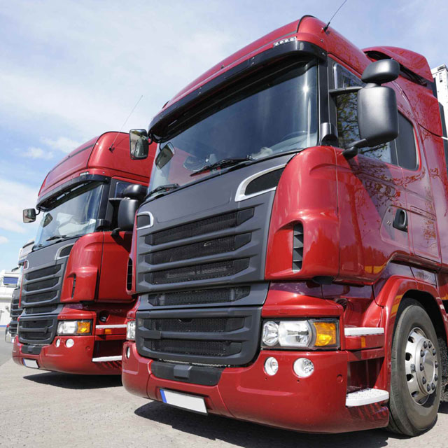 Lorry driver training vehicles at ALM's training centre